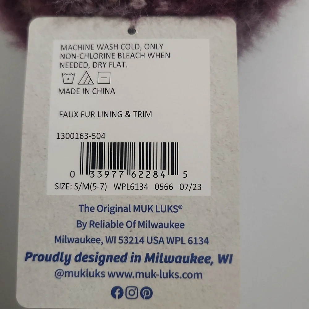 NWT Muk Luks Purple And White Ballerina Slippers S/M 5-7 KIDS